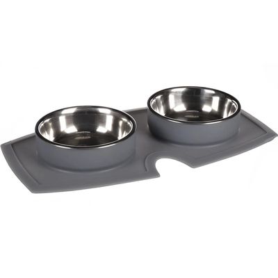 Flamingo Food and Water Bowl Set, 410 ml, with Non-Slip Silicone Mat