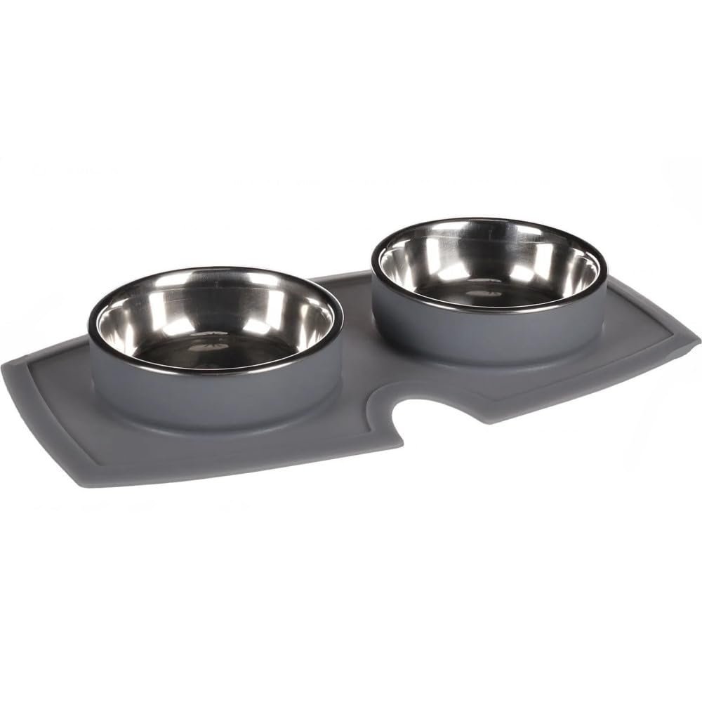 Flamingo Food and Water Bowl Set, 410 ml, with Non-Slip Silicone Mat