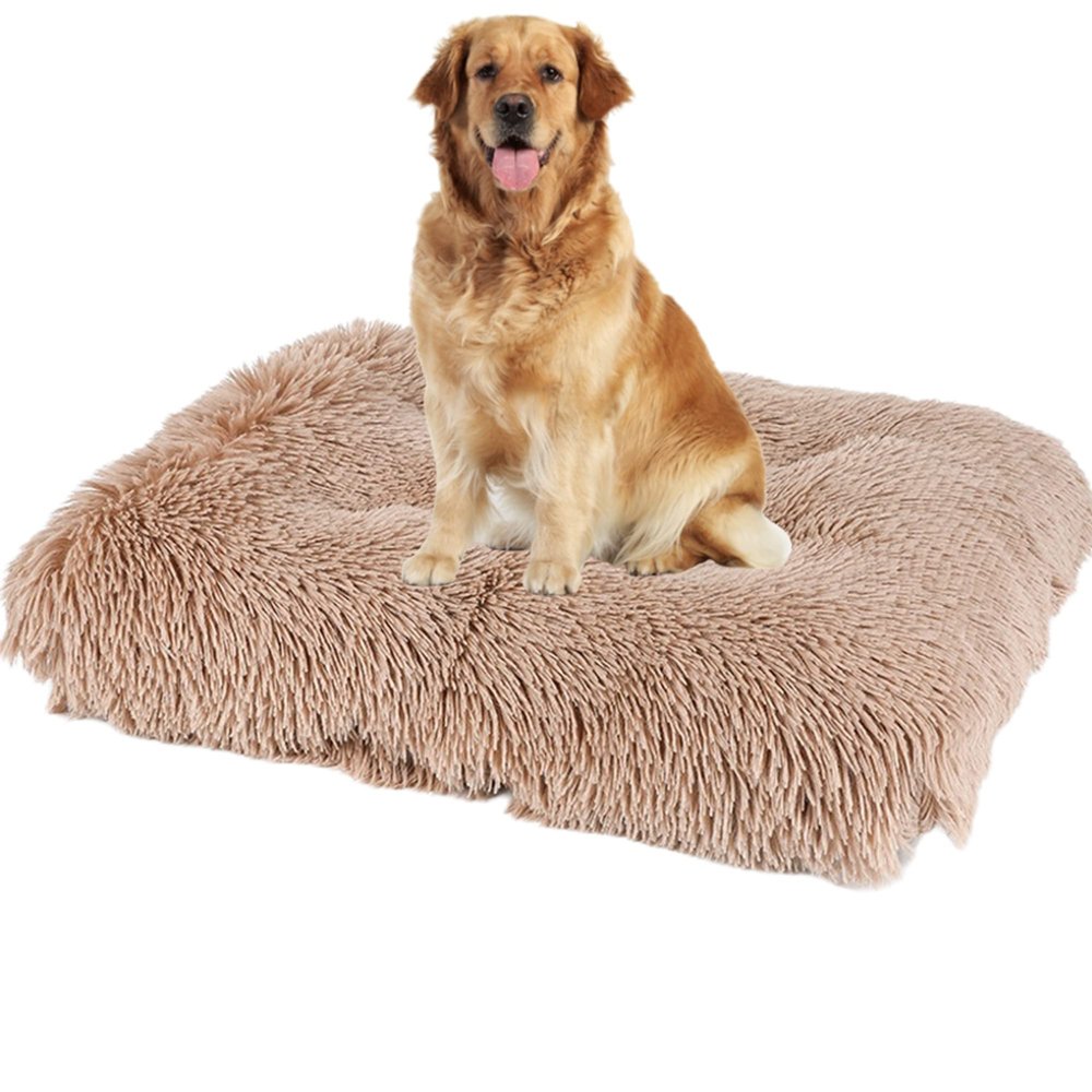 Calming Dog Bed Crate Mat, Washable, Non-Slip, Khaki, 110 x 75 x 10 cm