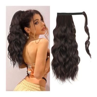 20-Inch Wavy Synthetic Wrap-Around Ponytail Extension, Dark Brown