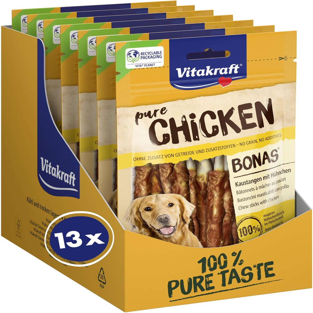 Vitakraft Pure Chicken Bonas Dog Treats, Chicken Chew Sticks, 13 x 80 g
