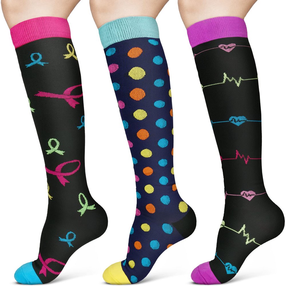 ACWOO Colorful Compression Socks for Women and Men, 3 Pairs, 15–20 mmHg