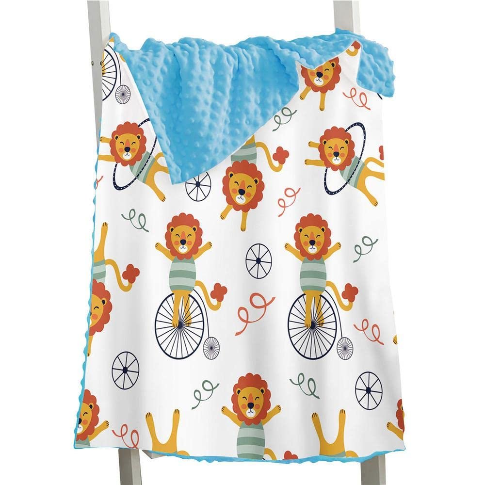 Aeromdale Fleece Throw, Soft Plush Baby Blanket, Polyester, Pongee Lion Pattern, Receiving Blanket for Boys, Girls and Toddlers, Car Seat, Crib, 150 × 110 cm, Blue, 1 Piece