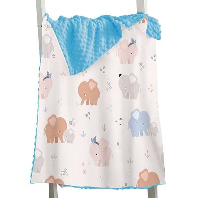 Aeromdale Soft Plush Fleece Baby Blanket with Elephant Pattern, Receiving Blanket for Boys and Girls, Toddlers, Car Seat and Crib, 73 x 102 cm, Blue, L, 1 Piece
