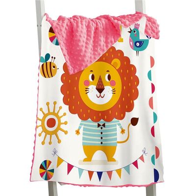 Aeromdale Fleece Throw, Soft Plush Baby Blanket, Lion Pattern, Receiving Blanket for Boys, Girls and Toddlers, Car Seat, Crib, 73 x 102 cm, Pink B, 1 Piece