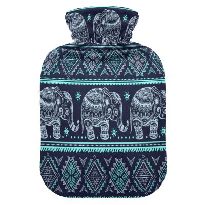 Hot Water Bottle with Cover, Indian Floral Elephant, 1 L, Transparent