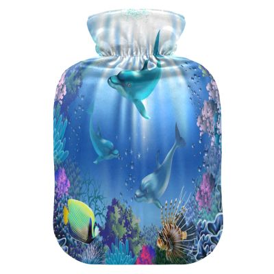 Ocean Sea Dolphin Fish Hot Water Bottle with Cover, 1 L
