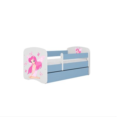 Baby Bed 80 x 160 cm, Blue with Drawer, Mattress Included, Butterfly Fairy Motif