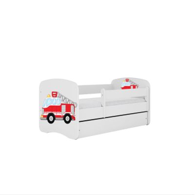 Baby Bed 80 x 180 cm, White, Without Drawer or Mattress, Fire Truck Design