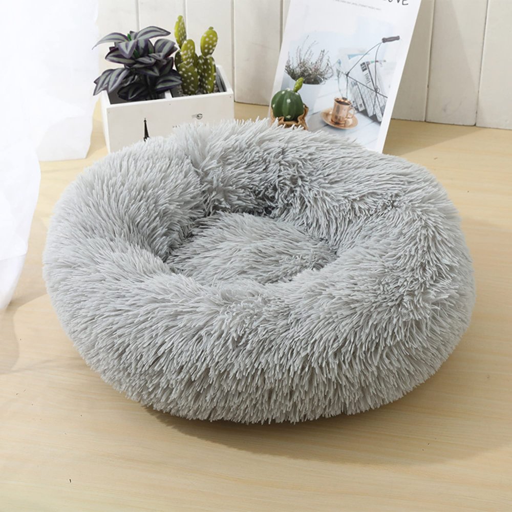 Fluffy Plush Donut Pet Bed for Cats and Small Dogs