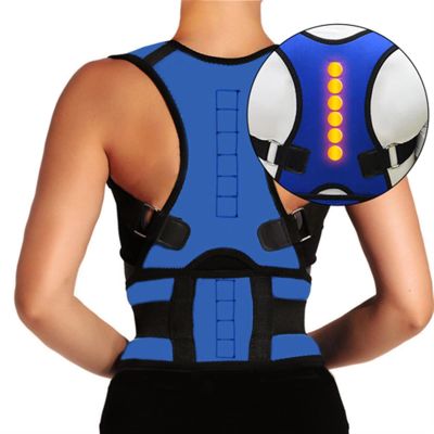 Orthopedic Back Support Belt for Women and Men, Magnetic Posture Corrector, 10 Magnets, Blue, Size S