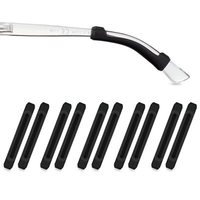 Pilotfish Basics Silicone Eyeglass Temple Tips, Anti-Slip Ear Grips, 5 Pairs, Black
