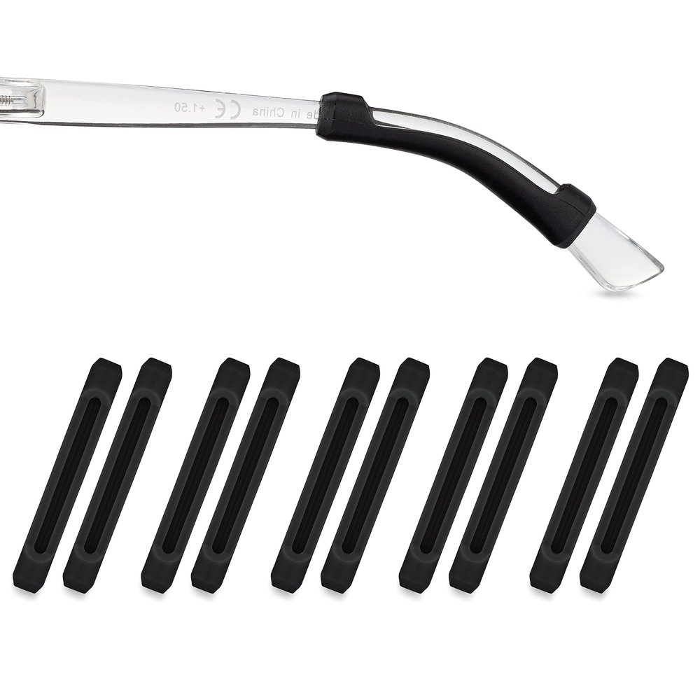 Pilotfish Basics Silicone Eyeglass Temple Tips, Anti-Slip Ear Grips, 5 Pairs, Black