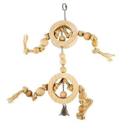 duvoplus Wooden Rings with Sisal Rope and Beads, 55 x 17 x 3.2 cm, Beige, Birds