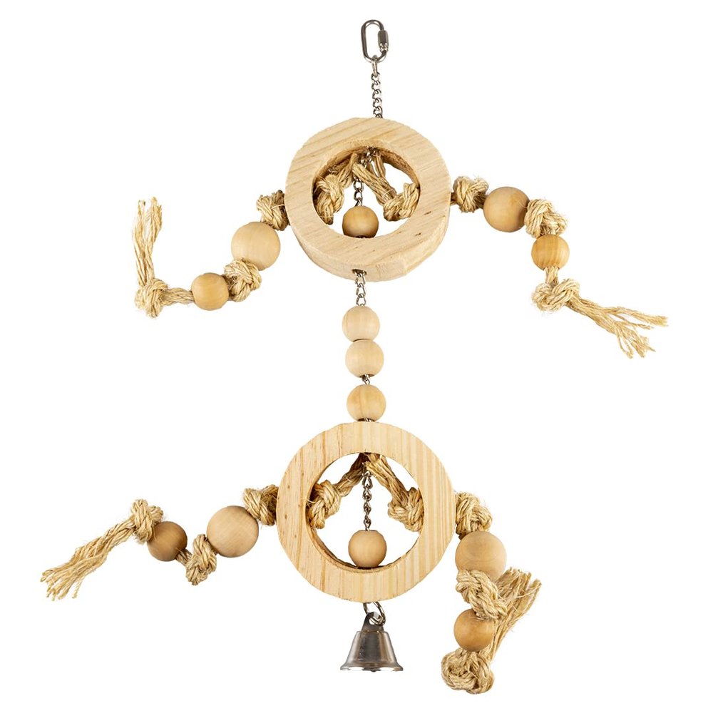 duvoplus Wooden Rings with Sisal Rope and Beads, 55 x 17 x 3.2 cm, Beige, Birds