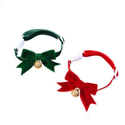 BT Bear Handmade Velvet Christmas Collar with Bow Tie for Cats and Small Dogs, Red + Green
