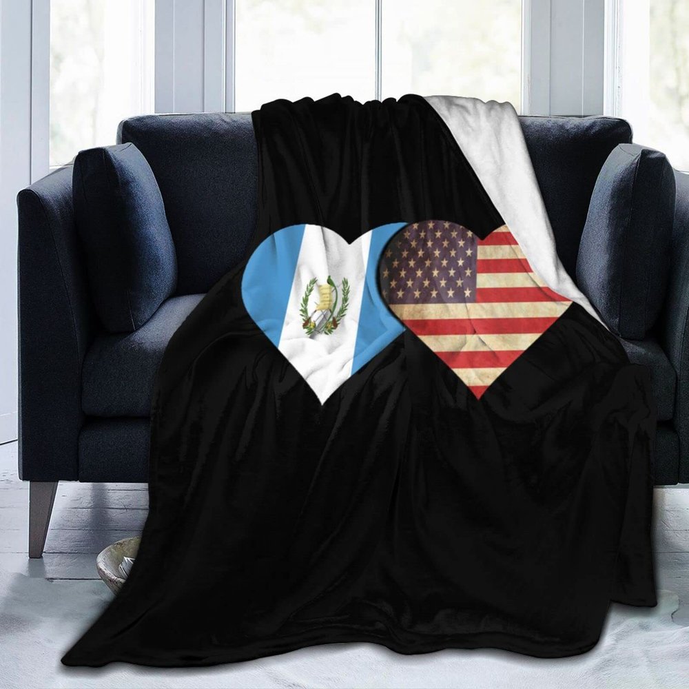 Guatemala Flag and American Flag Ultra-Soft Flannel Fleece Blanket, All-Season Warm Throw