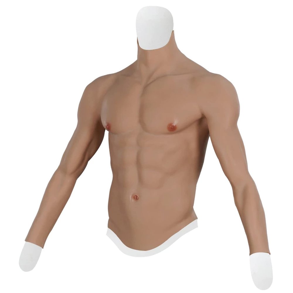 XSWL Silicone Male Chest Suit with Fake Belly and Realistic Abs, Muscle Arms, for Cosplay, Color 1, S