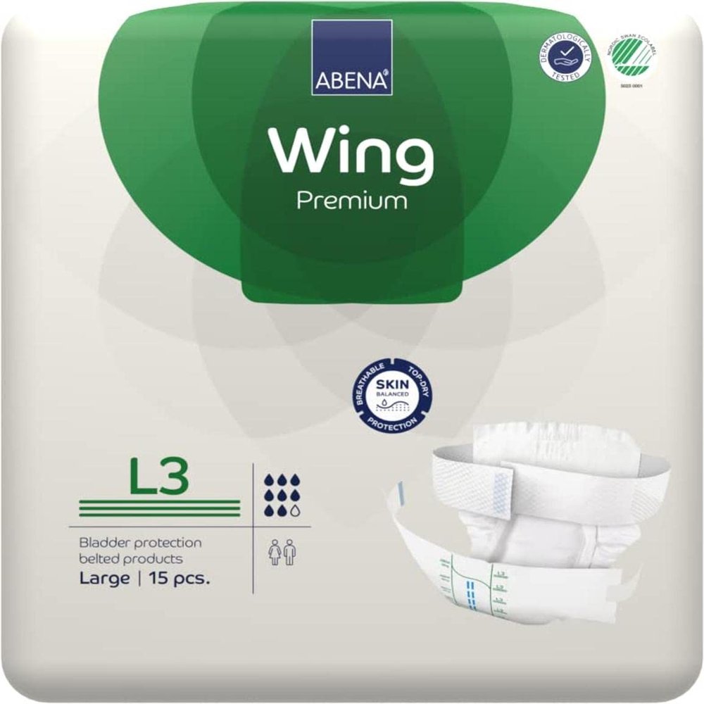 ABENA Wing Premium Incontinence Brief with Belt, 15 Count, Size 5+