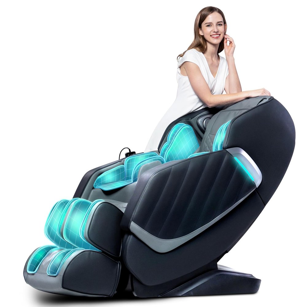HealthRelife 3D Massage Chair with 24 Airbags, 135 cm SL Track, Black