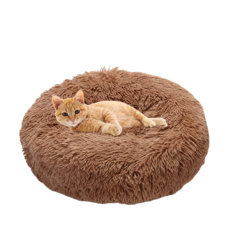 Soft Donut Cat Bed, Calming Plush Pet Nest for Cats and Small to Large Dogs