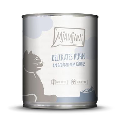 MjAMjAM Premium Grain-Free Wet Cat Food, Chicken with Steamed Pumpkin, 1 x 800 g