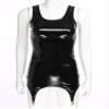 Agoky Women's Black Wetlook Patent Leather Bodycon Mini Dress, Sleeveless Turtleneck, Gogo Clubwear J S view 4