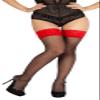 BANANALU 20 Den Hold-Up Stockings, 9 cm Lace Top, Floral Pattern, Flirt 20 Red/Nero, M/L view 1