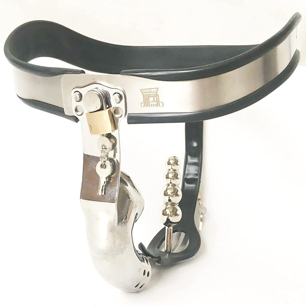 Stainless Steel Chastity Cage for Men with Butt Plug, Breathable, 90–110 cm