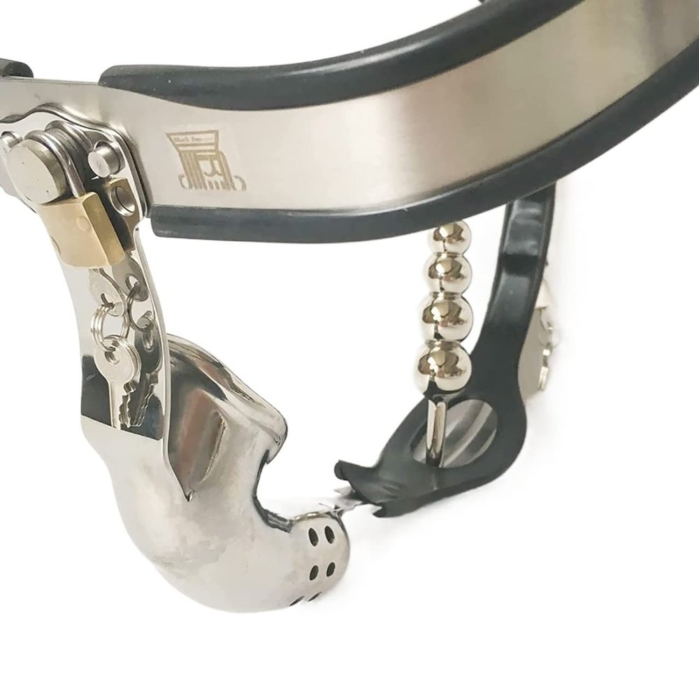 Stainless Steel Chastity Belt with Butt Plug for Men, 60–90 cm