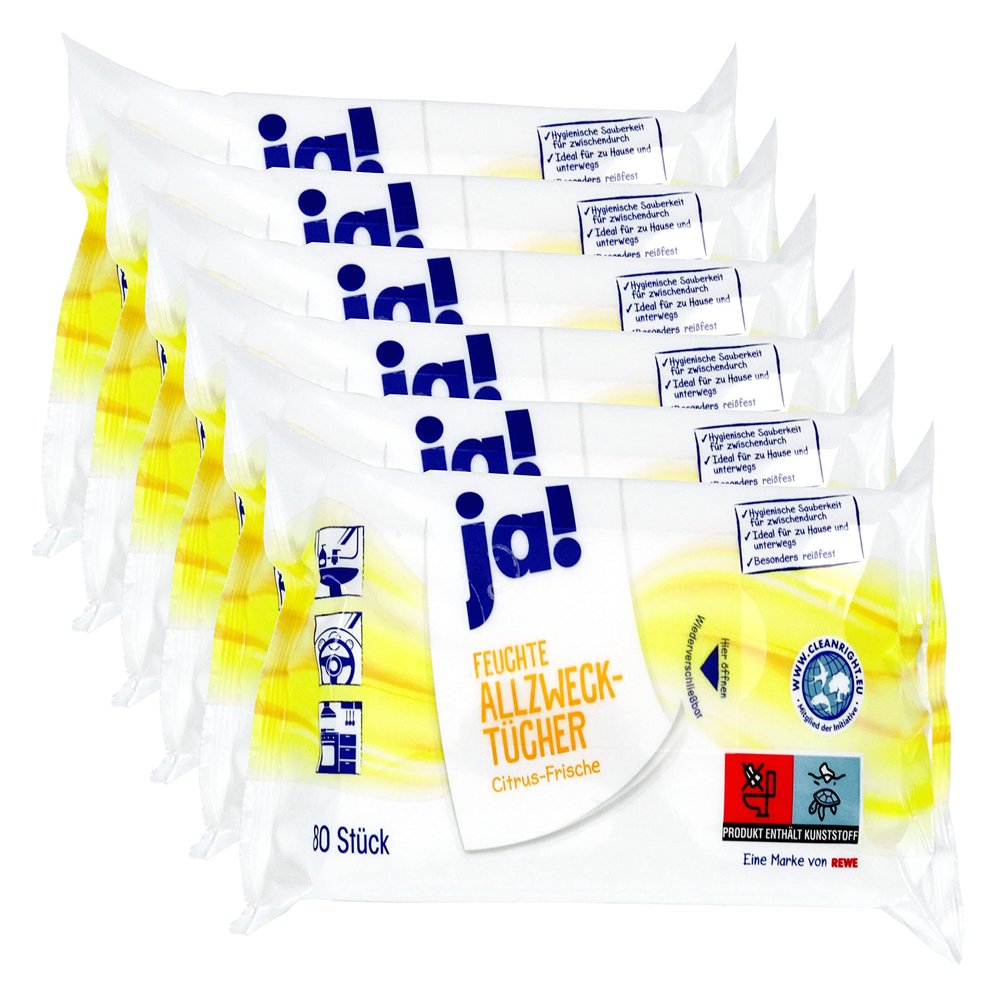 ja! 480 Moist Cleaning Wipes in Dispenser Pack, Lemon Fresh Scent (6 x 80)