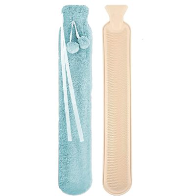 Extra-Long Hot Water Bottle with Soft Plush Cover, Sky Blue