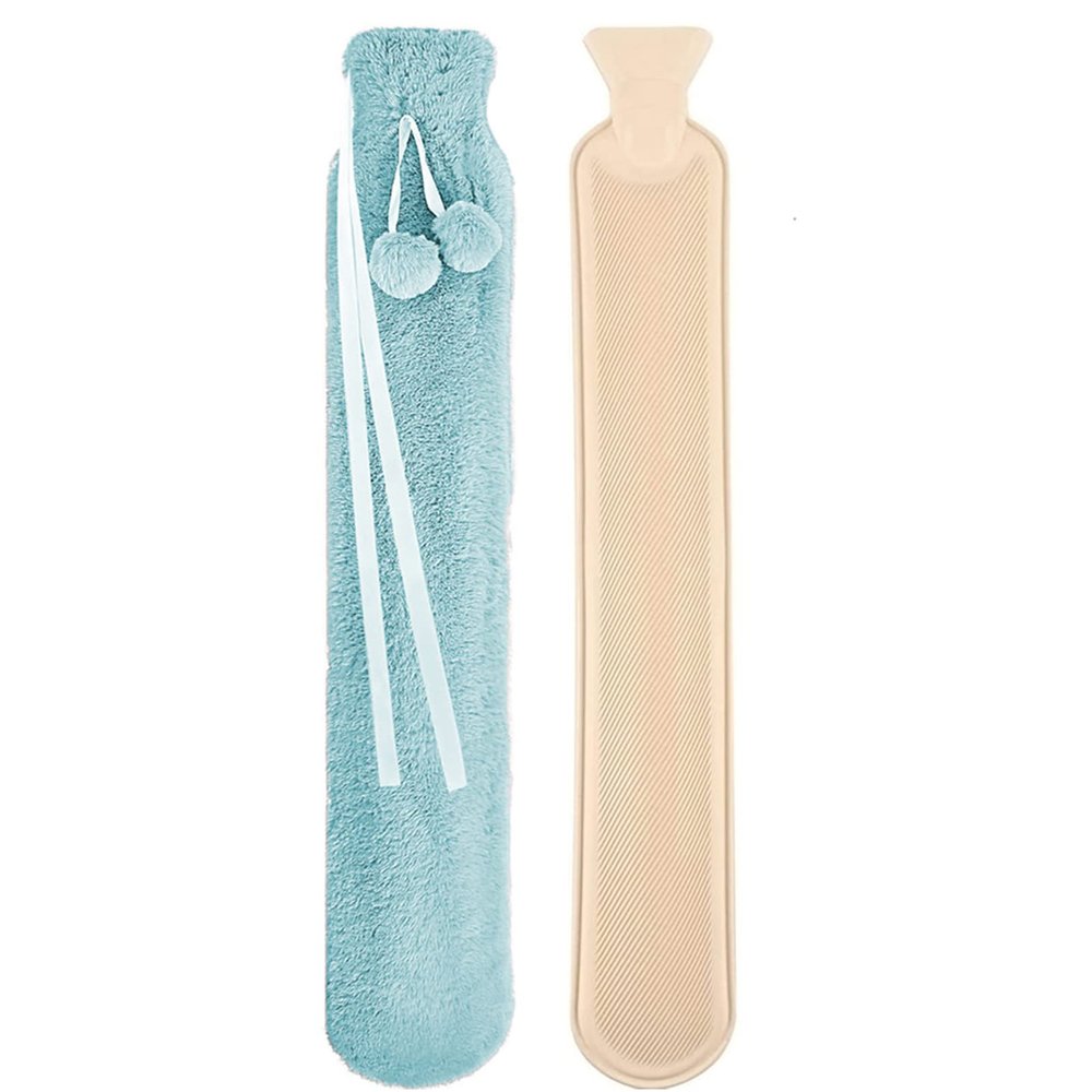 Extra-Long Hot Water Bottle with Soft Plush Cover, Sky Blue