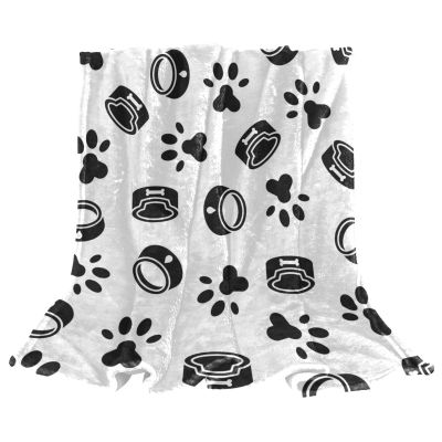Fleece Throw Blanket, Dog Harness, Paw Print, Black for Couch, Lightweight, Plush, Fluffy
