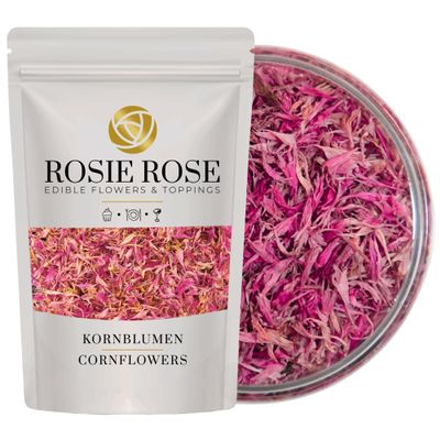 ROSIE ROSE - Edible Pink Cornflowers (20 g) - Dried Edible Flowers & Petals for Cake Decoration - Edible Flowers for Cakes & Flower Mix - Premium Edible Flowers, Rose Petals & Flower Tea