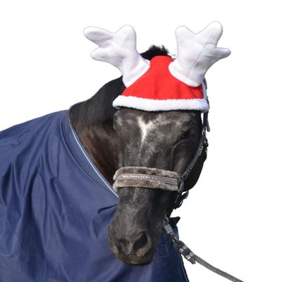 AMKA Winter Reindeer Hat for Horses, Christmas Ear Bonnet with Antlers