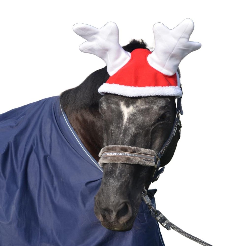 AMKA Winter Reindeer Hat for Horses, Christmas Ear Bonnet with Antlers