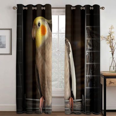 BOVZOX Blackout Curtains, 2 Panels, 140 W x 175 H cm, Thermal Curtains with Animals & Parrots