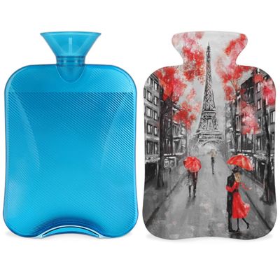 Red Eiffel Tower Hot Water Bottle with Cover, 2 L