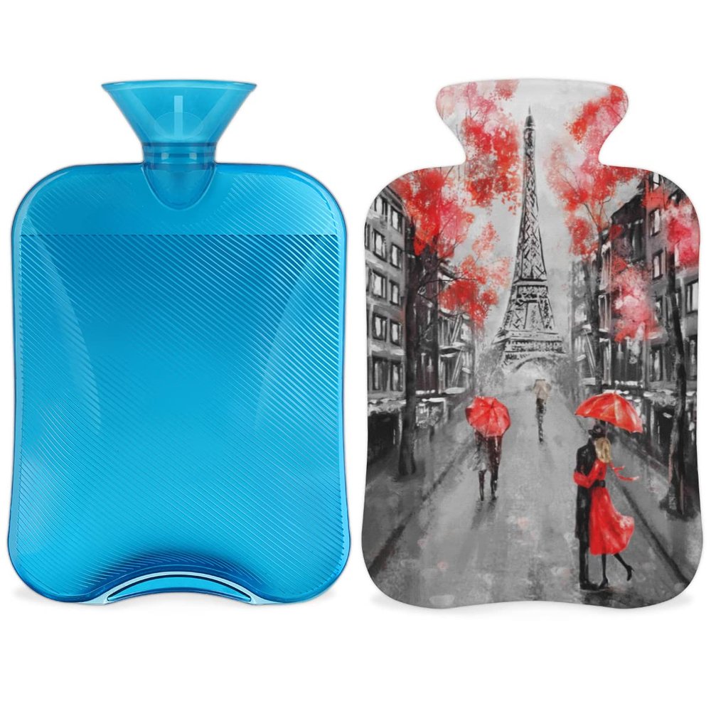 Red Eiffel Tower Hot Water Bottle with Cover, 2 L