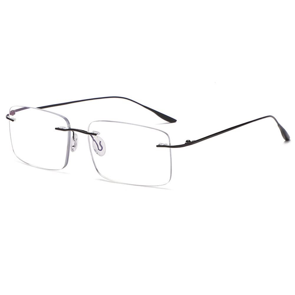 VEVESMUNDO Rimless Blue-Light-Blocking Reading Glasses, Metal Frame, Black, +4.0