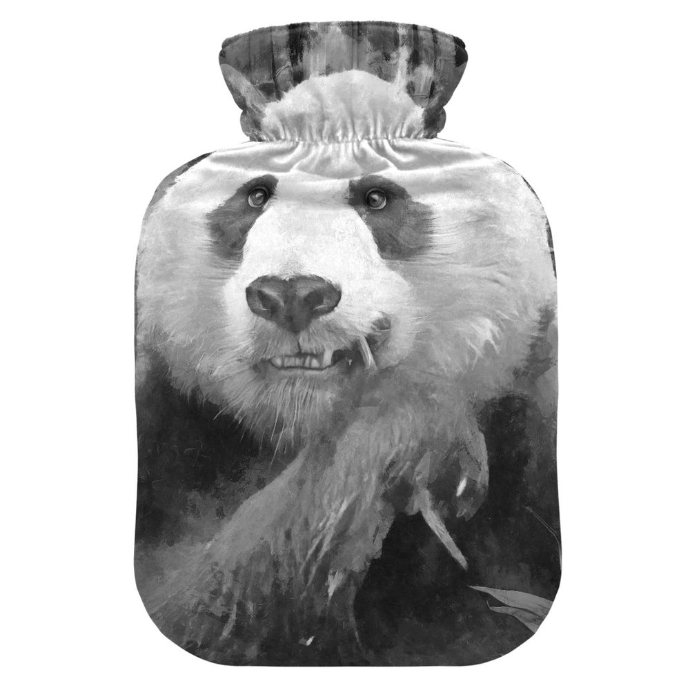 YOUJUNER Hot Water Bottle with Black Panda Print Cover, 1 Liter
