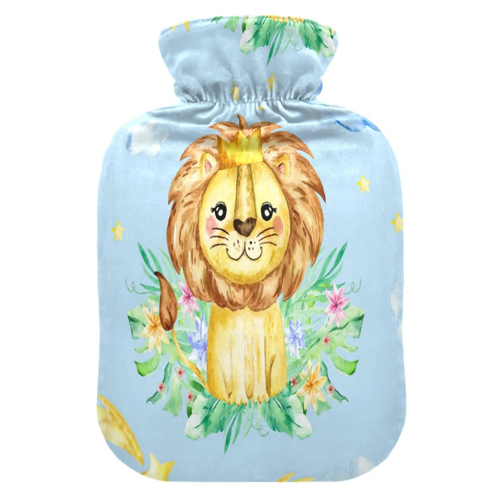 YOUJUNER Hot Water Bottle with Cute Animal Lion Pattern, 2 L
