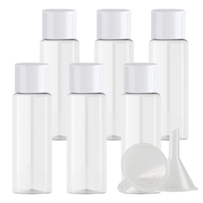 ZEOABSY 6-Pack 20 mL Clear PET Bottles with Opening Reducers and White Screw Caps