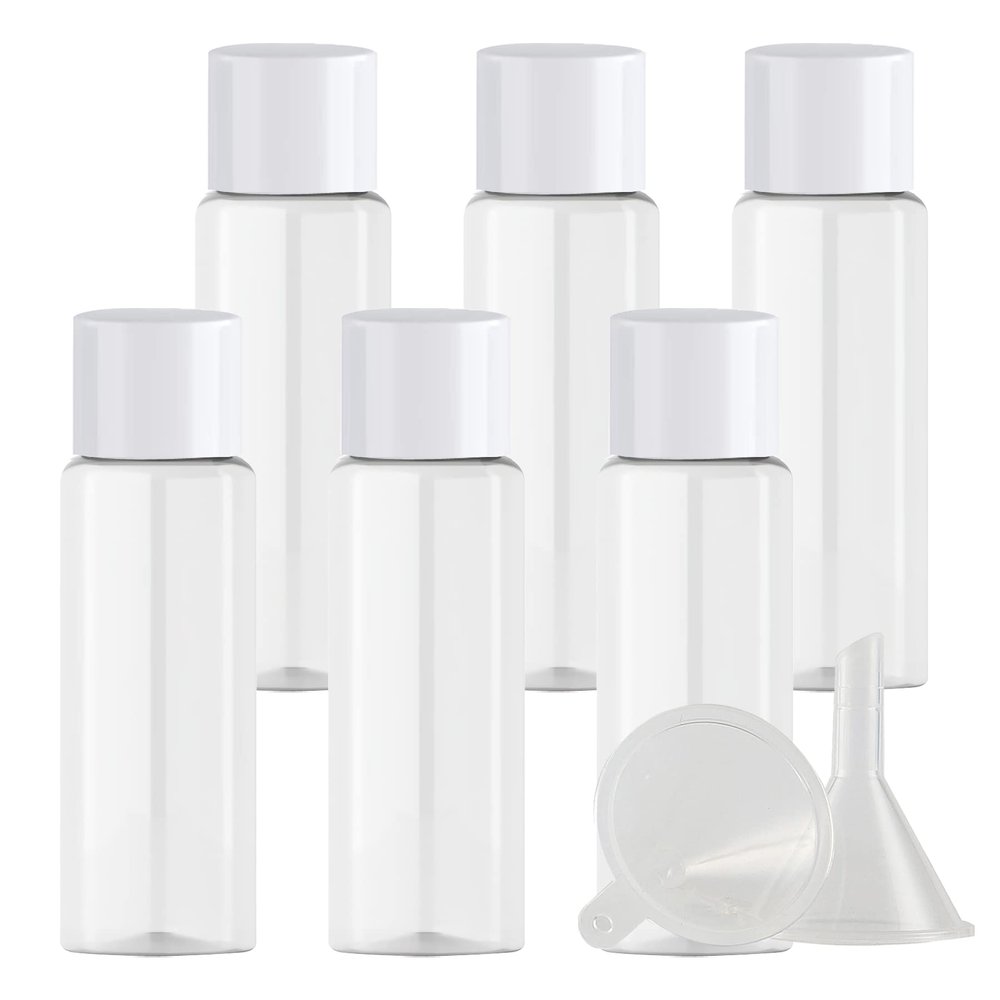 ZEOABSY 6-Pack 20 mL Clear PET Bottles with Opening Reducers and White Screw Caps