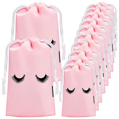 VOANZO 50-Piece 4 x 6-Inch Eyelash Drawstring Makeup Bags, Lash Print Cosmetic Travel Bags for Women and Girls, Pink