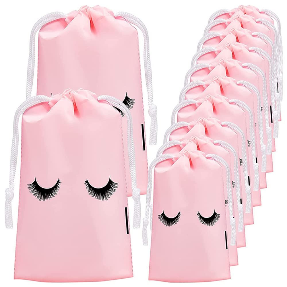 VOANZO 50-Piece 4 x 6-Inch Eyelash Drawstring Makeup Bags, Lash Print Cosmetic Travel Bags for Women and Girls, Pink