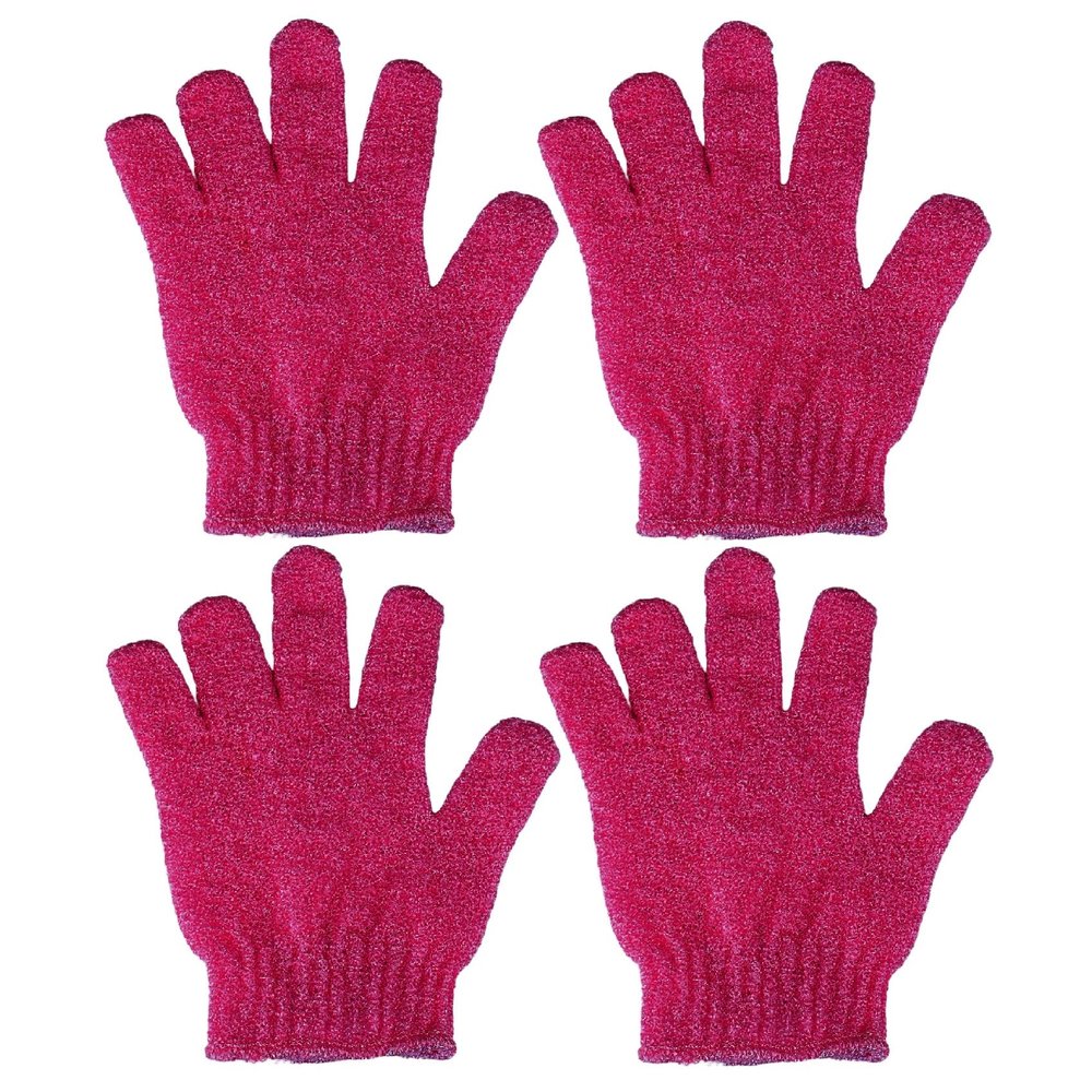 4-Pack Red Shower Exfoliating Gloves for Men and Women