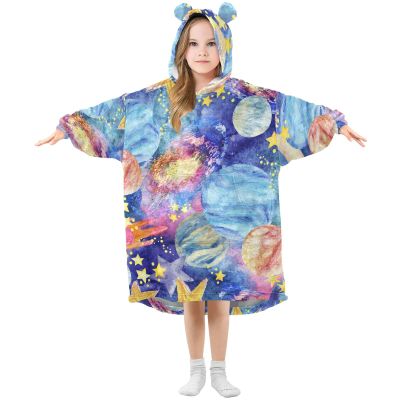 Mnrsuu Oversized Wearable Blanket for Girls, Poppies, Galaxy, Moon, Constellations, Sun and Stars, Blue, Medium