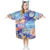 Mnrsuu Oversized Wearable Blanket for Girls, Poppies, Galaxy, Moon, Constellations, Sun and Stars, Blue, Medium view 1